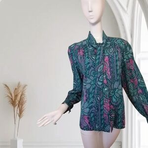 Chic Women's Floral Blouse in Green and Pink
